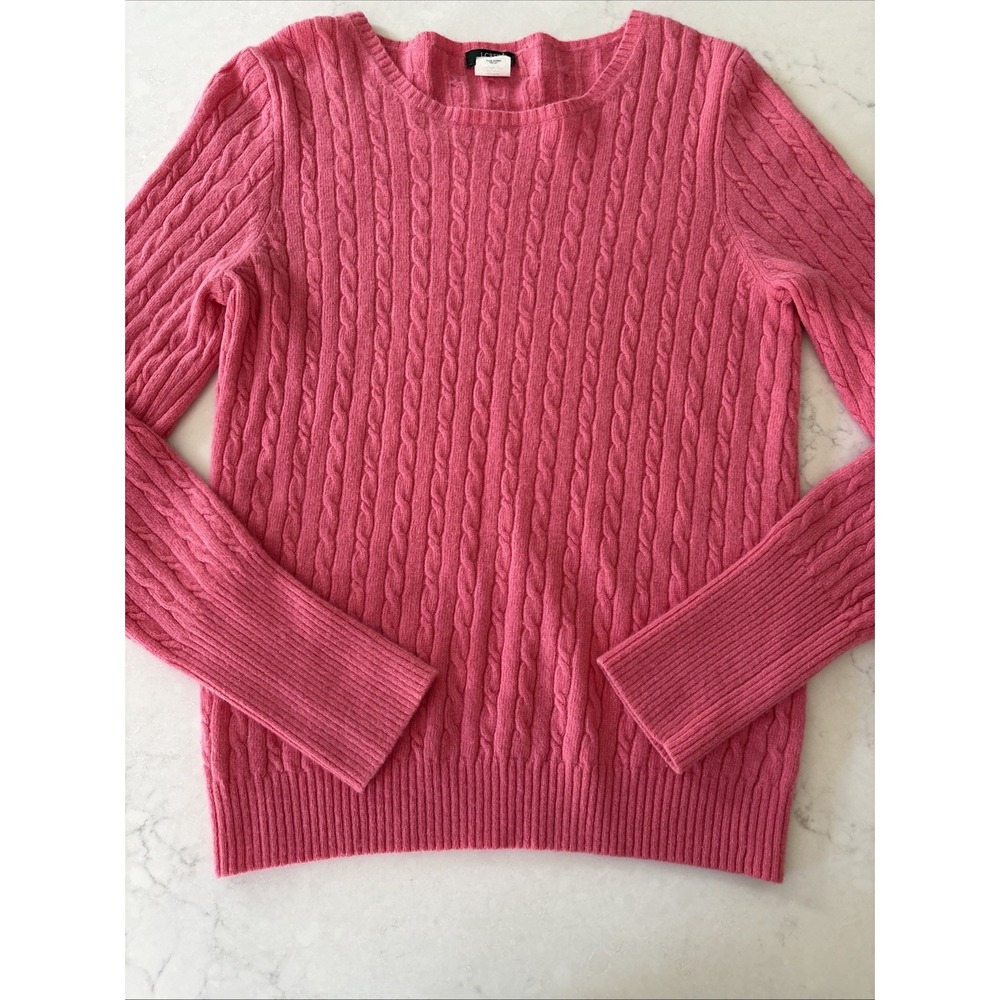 J. Crew Women's XS Sweater Wool Cashmere Cable Knit Pullover Crew Neck Pink